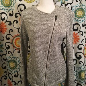 Eileen Fisher cotton gray/white moto jacket SZ M